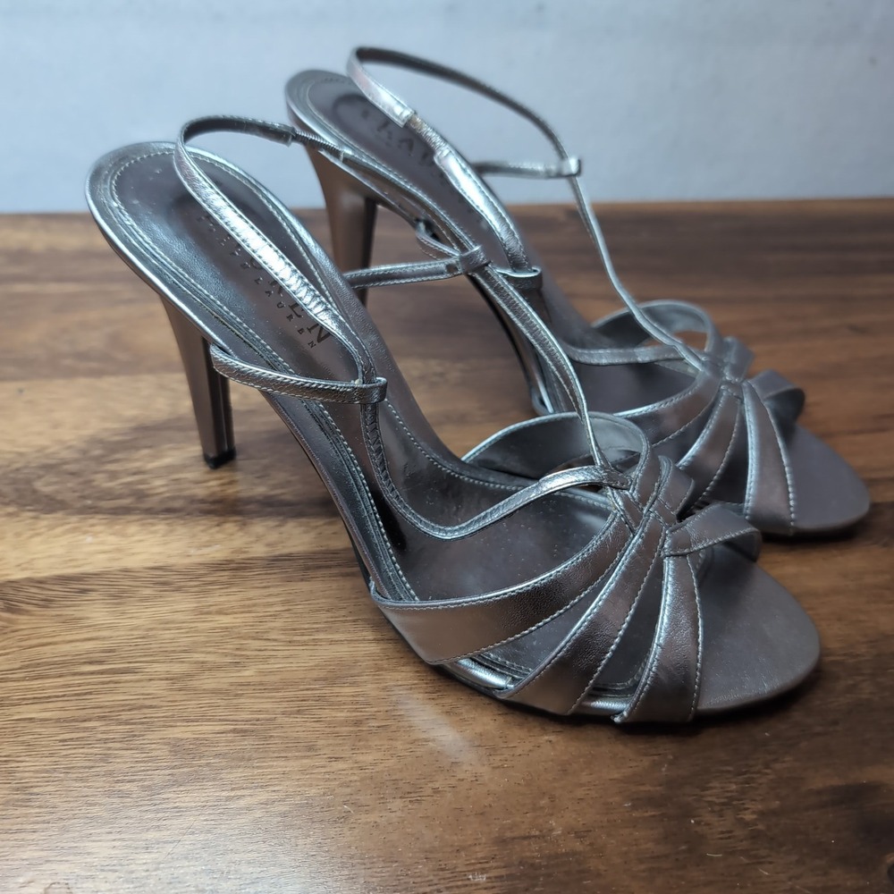 Lauren Ralph Lauren Metallic Pewter Strappy Stiletto Slingback Sandals 8.5B